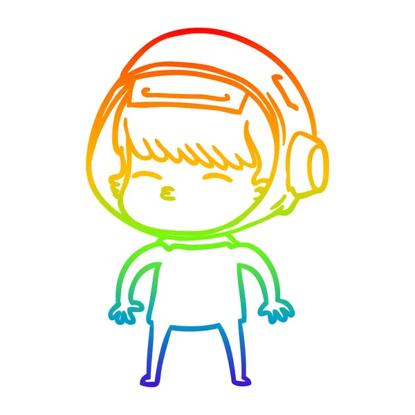 Linha gradiente arco-íris desenho cartoon astronauta curioso —  Vetores de Stock