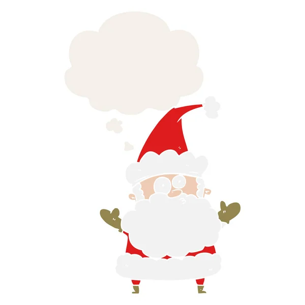 Καρτούν σύγχυση Άγιος Βασίλης και σκέψη φούσκα σε ρετρό στυλ — Διανυσματικό Αρχείο