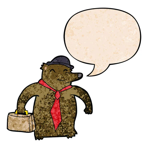 Niedźwiedzie biznesu kreskówek i bańka mowy w stylu retro tekstury — Wektor stockowy