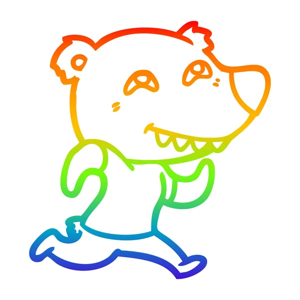 Regenboog gradiënt lijntekening cartoon Bear running — Stockvector