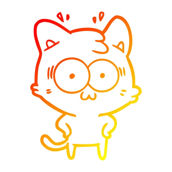 따뜻한 그라데이션 라인 드로잉 만화 놀란 고양이 — 스톡 벡터