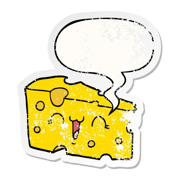 Κινούμενα σχέδια τυρί και φούσκα ομιλίας ενοχλημένο αυτοκόλλητο — Διανυσματικό Αρχείο