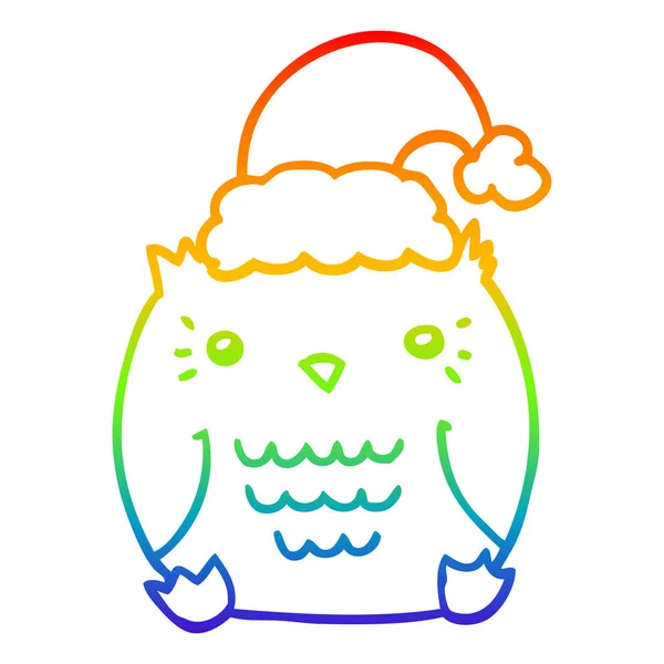 Duhový gradient čára kreslení roztomilá kreslená sova na Vánoce — Stockový vektor