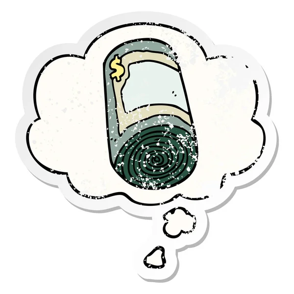 Rouleau de bande dessinée de l'argent et de la bulle de pensée comme un st usé en détresse — Image vectorielle