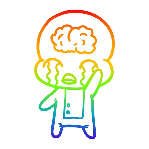 Regenboog gradiënt lijntekening cartoon grote hersenen Alien huilen — Stockvector