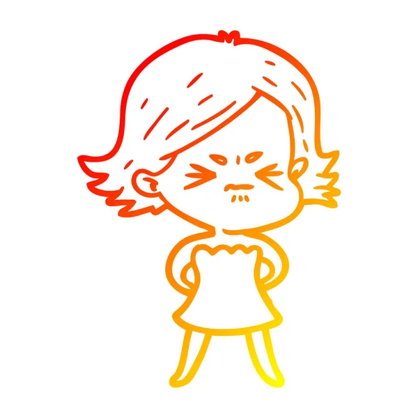 Kresba s teplým přechodem kreslená rozzlobená žena — Stockový vektor