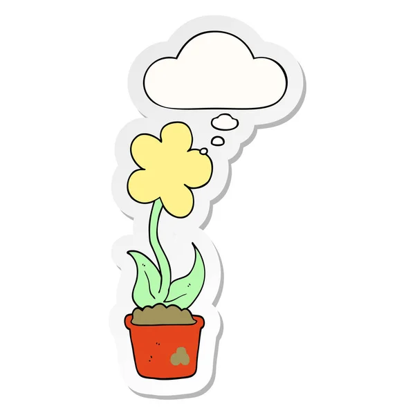 Cute cartoon flower and thought bubble as a printed sticker — Stock Vector