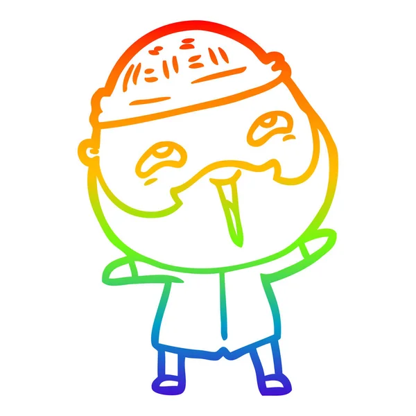 虹のグラデーションライン描画漫画幸せなひげ男 — ストックベクタ