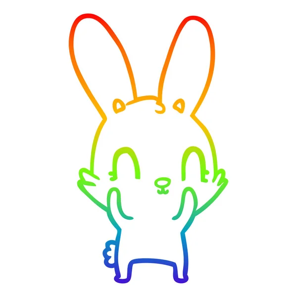 Rainbow gradient linje ritning söt tecknad kanin — Stock vektor