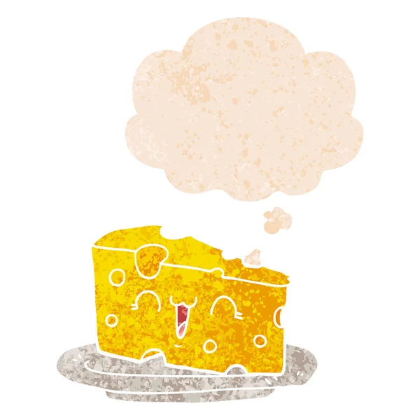 可爱的卡通奶酪和思想泡沫在复古纹理风格 — 图库矢量图片