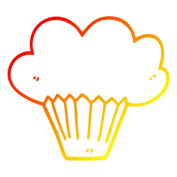 Warme kleurovergang lijntekening cartoon Cupcake — Stockvector