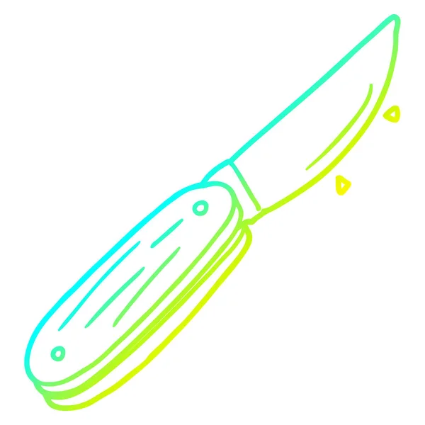Línea de gradiente frío dibujo dibujos animados cuchillo plegable — Vector de stock