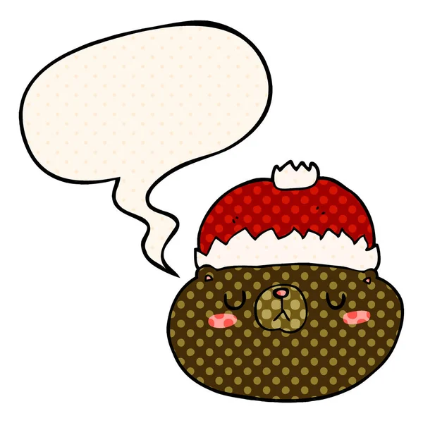 Ours de Noël dessin animé et bulle de la parole dans le style de bande dessinée — Image vectorielle
