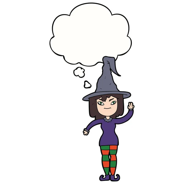 Cartoon witch and thought bubble — Stock Vector