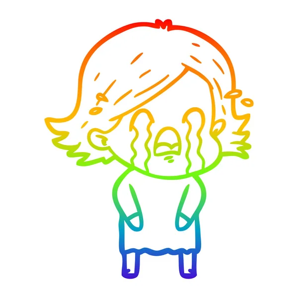 Rainbow gradient ligne dessin dessin femme dessin animé pleurer — Image vectorielle