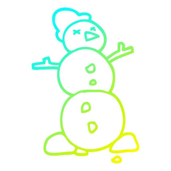 Linha gradiente frio desenho cartoon boneco de neve tradicional — Vetor de Stock