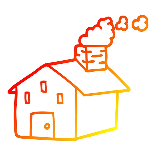 Тёплая градиентная линия рисования мультипликационного дома с дымоходом — стоковый вектор