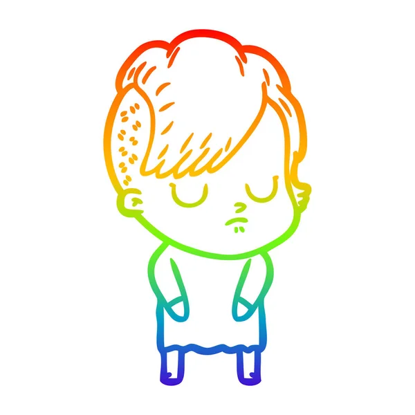 Rainbow gradient linje ritning tecknad kvinna — Stock vektor