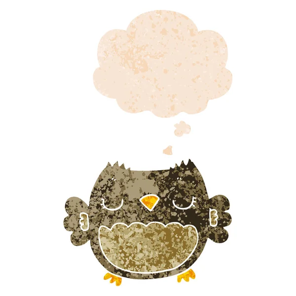 可爱的卡通猫头鹰和思想泡沫在复古纹理风格 — 图库矢量图片