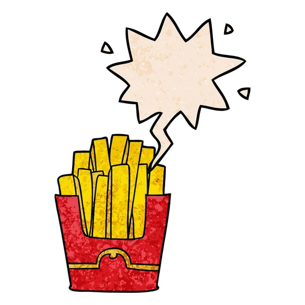 Junkfood-Pommes frites und Sprechblase im Retro-Stil — Stockvektor