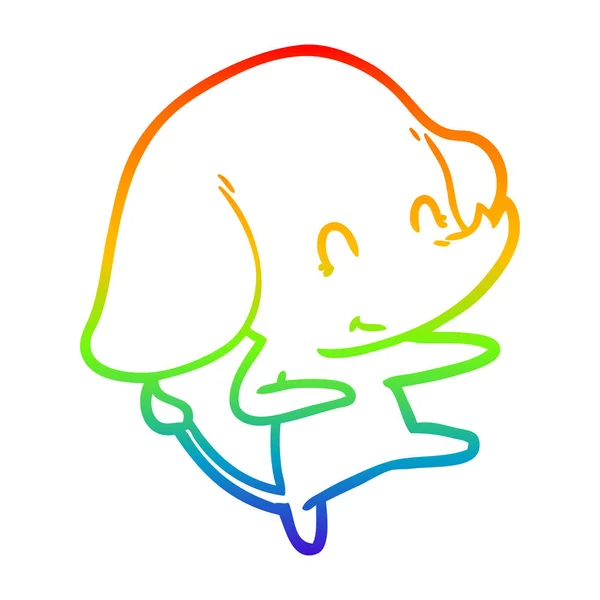 Arco iris gradiente línea dibujo lindo dibujos animados elefante — Vector de stock