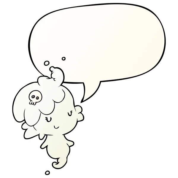 Bonito cartoon fantasma menina e fala bolha no gradiente suave sty — Vetor de Stock