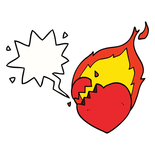 Fumetto fiammeggiante cuore e la bolla vocale — Vettoriale Stock