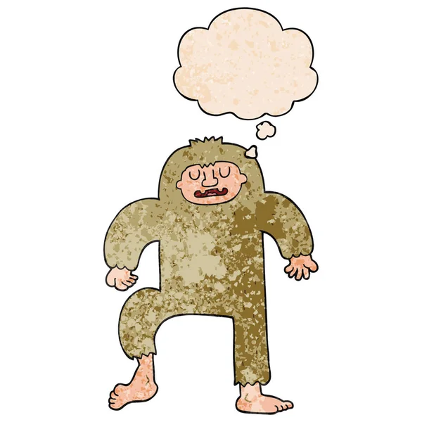 Dessin animé bigfoot et bulle de pensée en motif de texture grunge sty — Image vectorielle