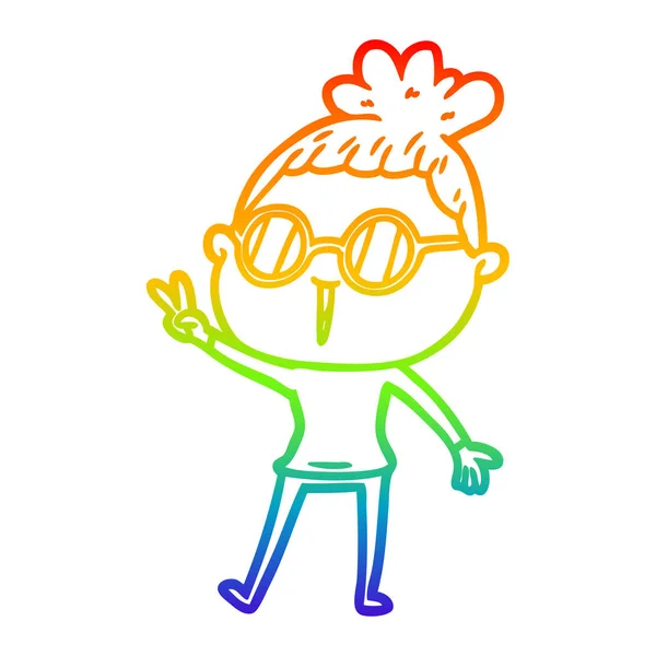 Linea gradiente arcobaleno disegno fumetto donna indossa occhiali — Vettoriale Stock