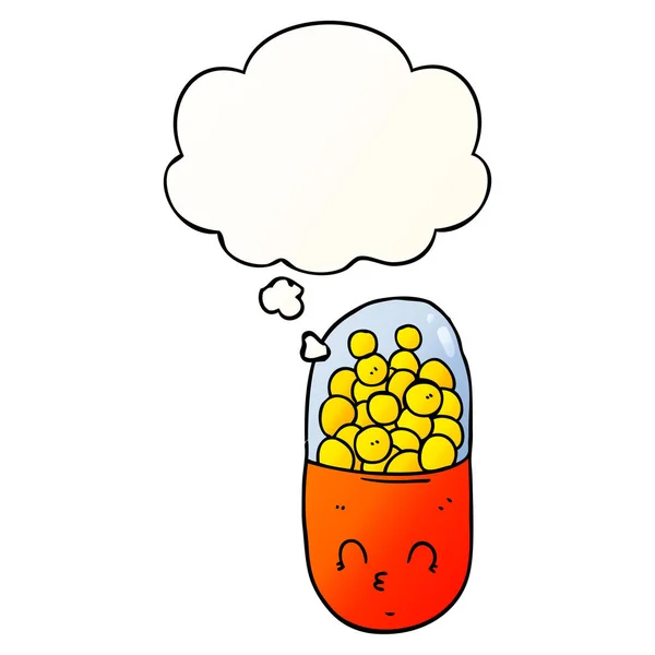 Karikatúra tabletta és gondolat buborék sima gradiens stílusban — Stock Vector