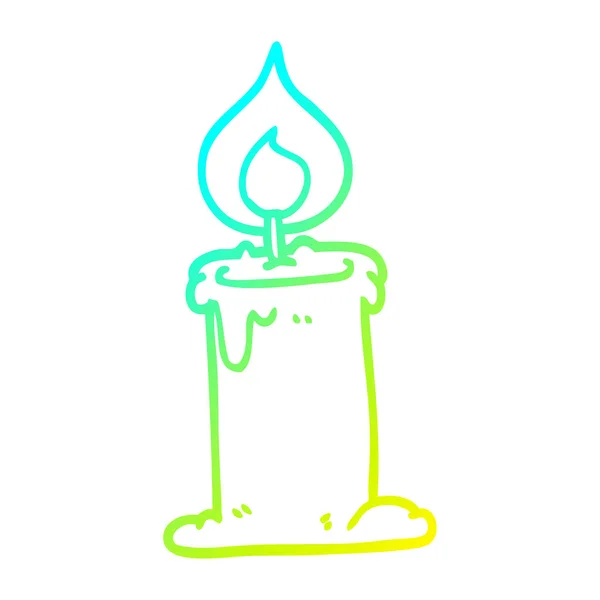 Cold gradient line drawing cartoon candle burning — Stock Vector