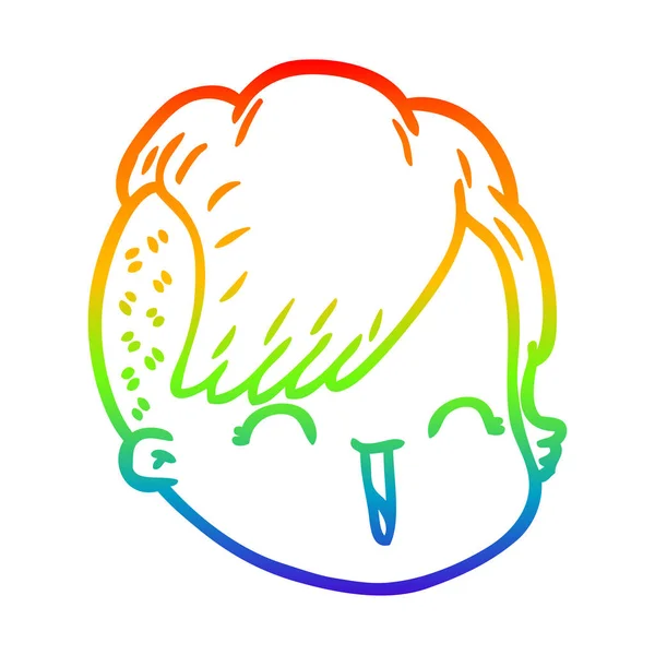 Rainbow gradient ligne dessin dessin animé visage féminin — Image vectorielle