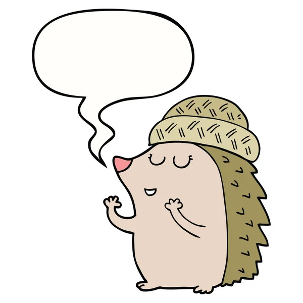 Jeż Cartoon noszenia kapelusza i mowy Bańka — Wektor stockowy