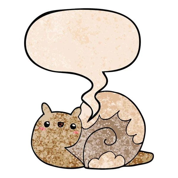 retro doku tarzında sevimli karikatür salyangoz ve konuşma balonu