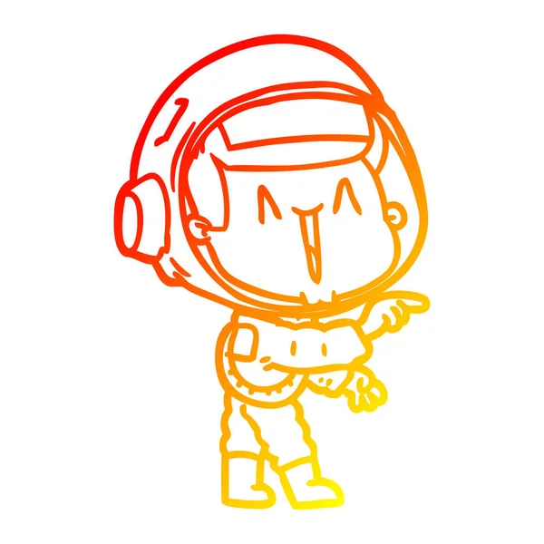 Warm gradient line drawing happy cartoon astronaut pointing — Stock Vector