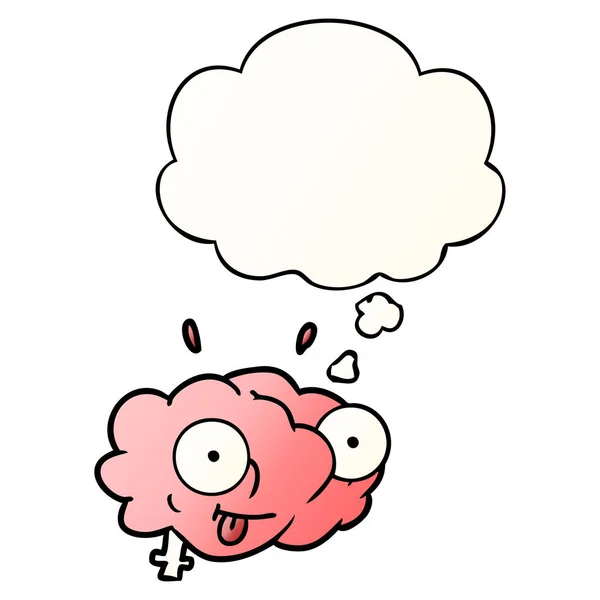 Αστείος καρτούν εγκέφαλος και φούσκα σκέψης σε ομαλή στυλ ντεγκραντέ — Διανυσματικό Αρχείο