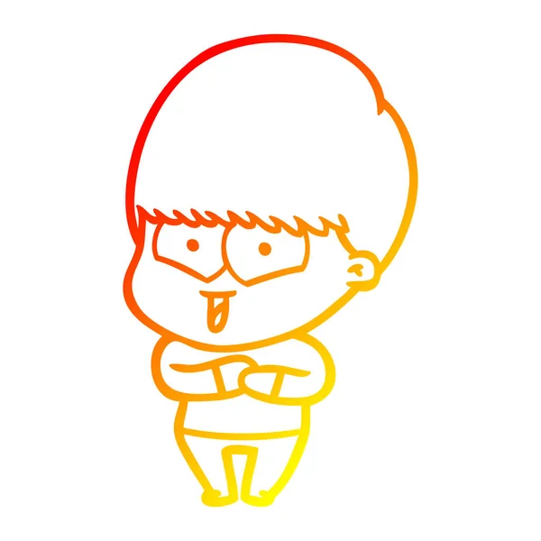 暖かいグラデーションライン描画漫画幸せな少年 — ストックベクタ