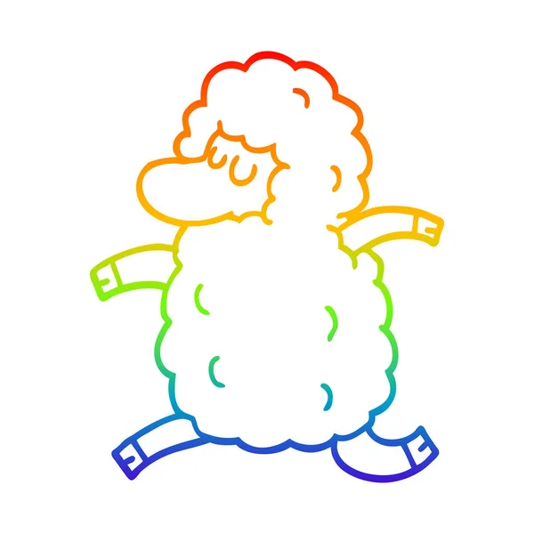 Rainbow gradient line drawing cartoon sheep running — Stock Vector