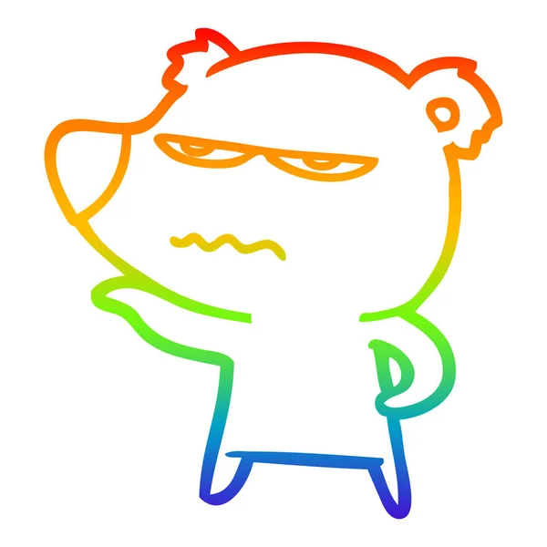 Rainbow gradient line drawing angry bear cartoon — Stock Vector