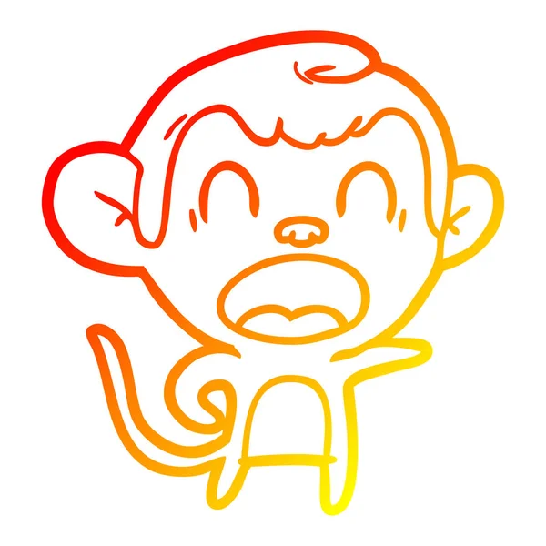 Warm gradient line drawing shouting cartoon monkey — Stock Vector