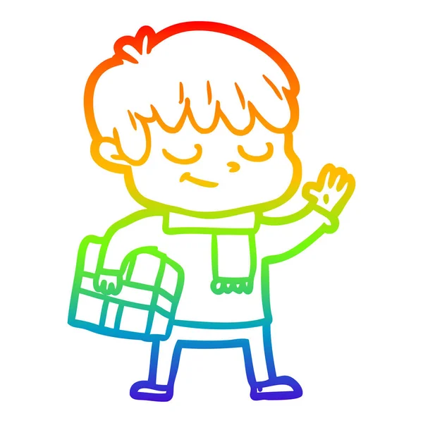 Arco iris gradiente línea dibujo dibujos animados feliz chico — Vector de stock