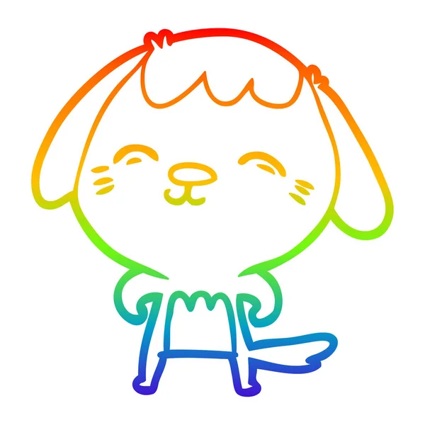 Rainbow gradient line drawing happy cartoon dog — Stock Vector