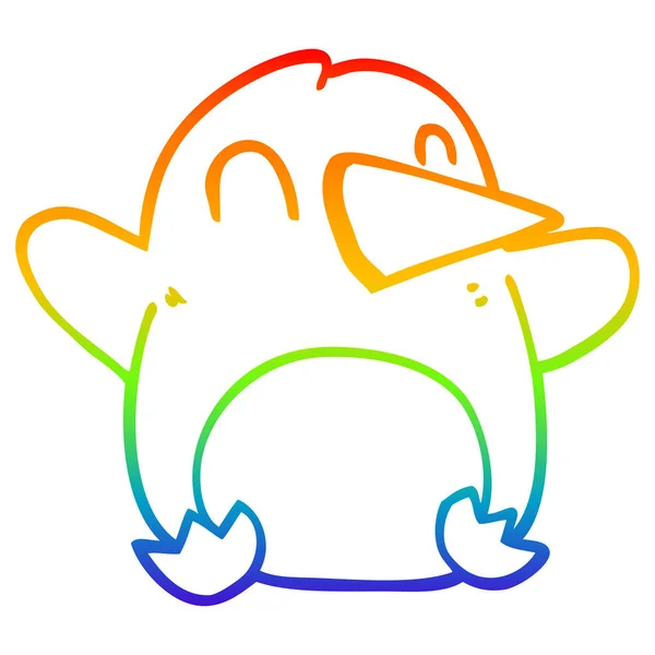 Línea de gradiente arco iris dibujo dibujos animados pingüino de Navidad — Archivo Imágenes Vectoriales