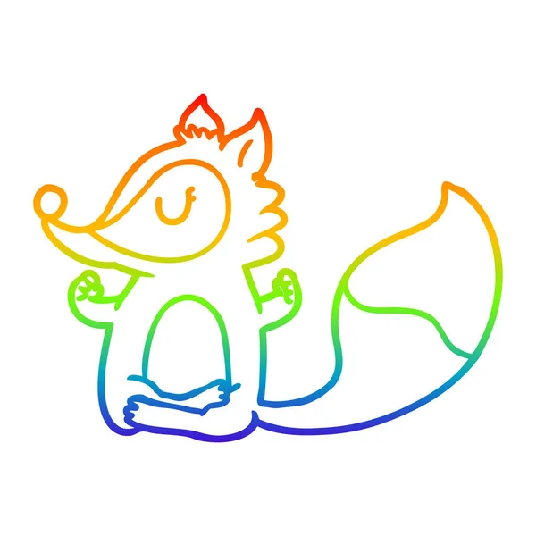 Regenbogen-Gradienten-Linie Zeichnung Cartoon Fox Meditation — Stockvektor