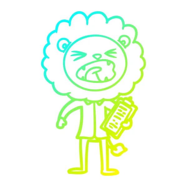 Froid dégradé ligne dessin dessin dessin animé lion vendeur — Image vectorielle