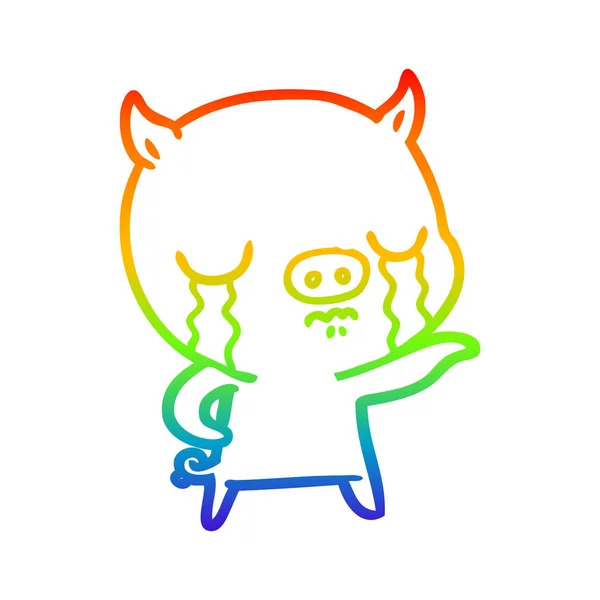 虹のグラデーションライン描画漫画豚泣くポインティング — ストックベクタ