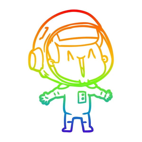 Duhový gradient čára kreslení šťastný kreslený astronaut — Stockový vektor
