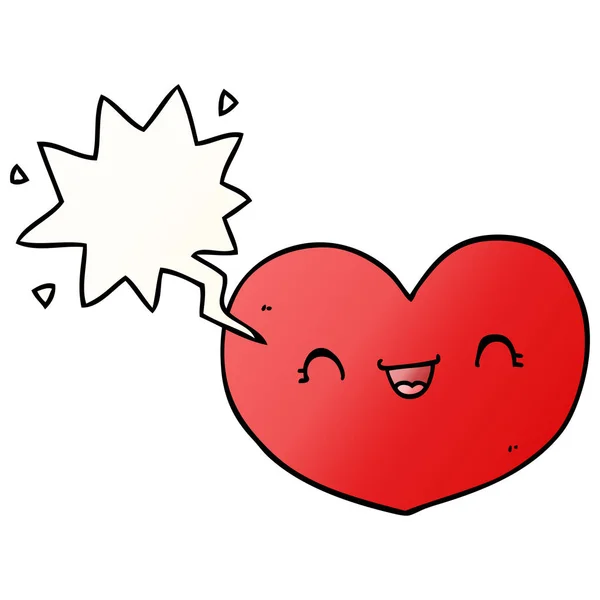 Corazón de amor de dibujos animados y burbuja del habla en el estilo de gradiente suave — Vector de stock