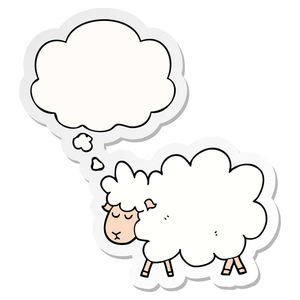 Cartoon sheep and thought bubble as a printed sticker — Stock Vector
