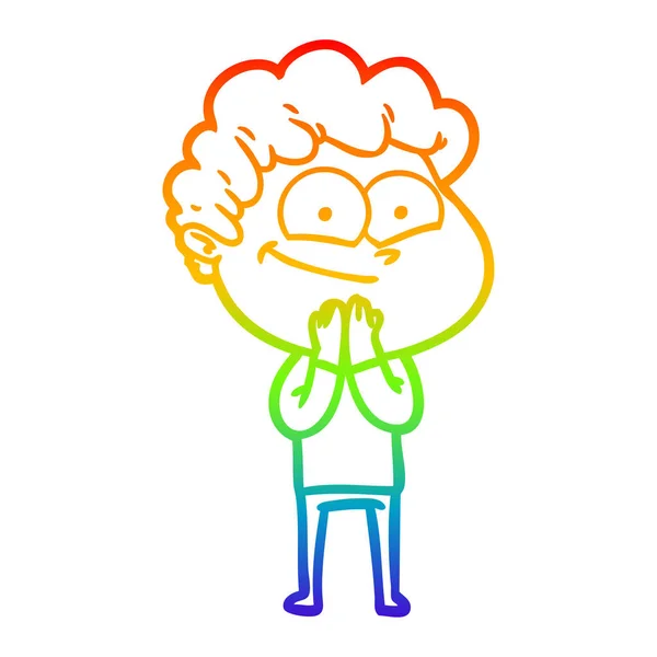 Arco iris gradiente línea dibujo dibujos animados feliz hombre — Vector de stock